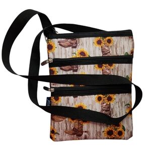 Country Cowboy Boots & Sunflower Crossbody 3 Zipper Sections